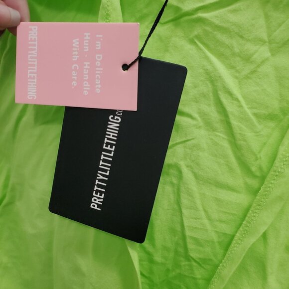 PrettyLittleThing Women's Lime Long Sleeve Ruched Frill Hem Shirtdress NWT US 8 - Picture 3 of 9
